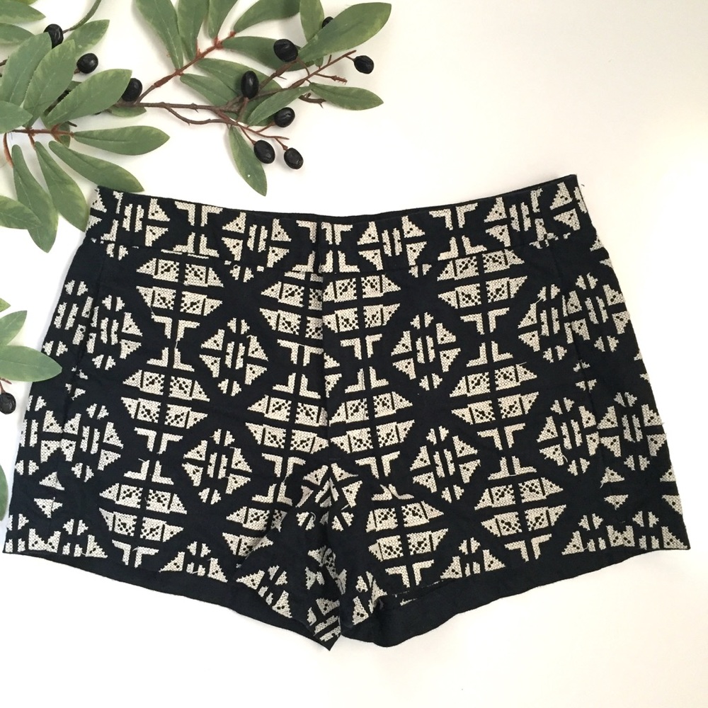 Lucky Brand Black Tan Aztec Embroidered  Shorts